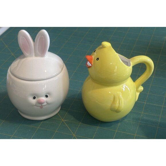 Easter Gift Bunny Chick HIP HOP Creamer Sugar Server Set Transpac Coffee Bar NEW - Picture 5 of 9